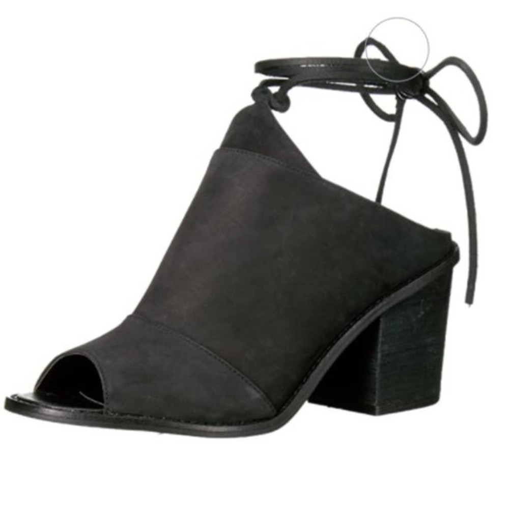 Chinese Laundry Size 6 Black Leather Ankle Wrap Peep‎ Toe Mules Shoes Heels
